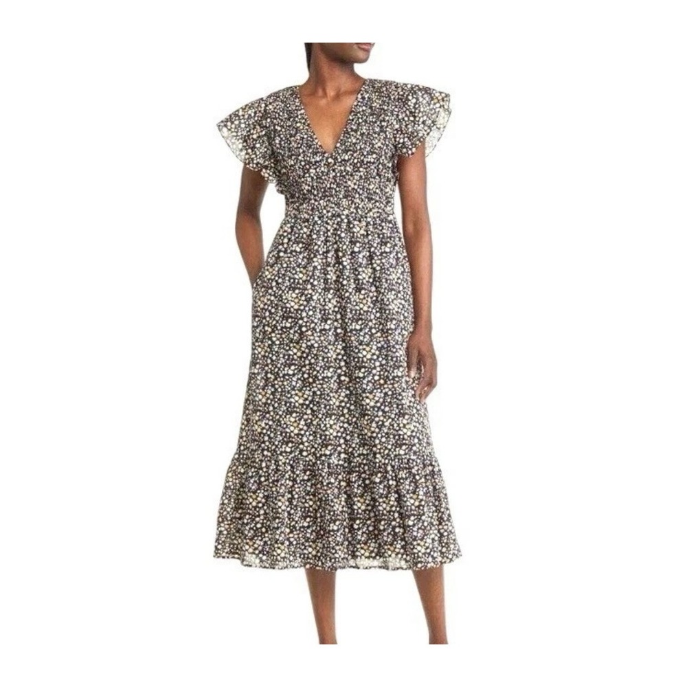 RAILS Clementine MIDI Dress Women's Small Pockets Short Sleeve Lined Smocked